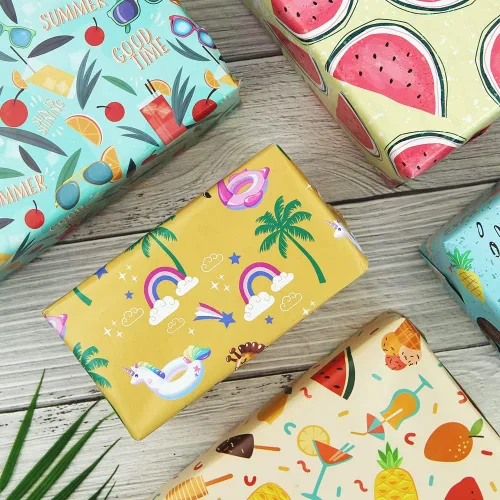 Vista 4 de Summer Beach Tropical Fun Fresh Tropical - Sábana encimera plegada para regalo (5 diseños, 5 hojas, 27 x 20 pulgadas por hoja, 19 pies cuadrados)