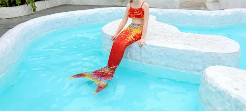 Vista 4 de Traje de baño de cola de sirena con monoaleta para niñas, conjunto de bikini