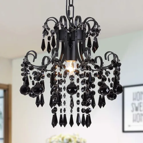 Vista 9 de Q&S Mini Lámpara de Araña de Cristal, Lámpara de Araña Rosa Moderna, Pequeña Lámpara Colgante para Habitación de Princesa, Vestidor, Baño, Tienda