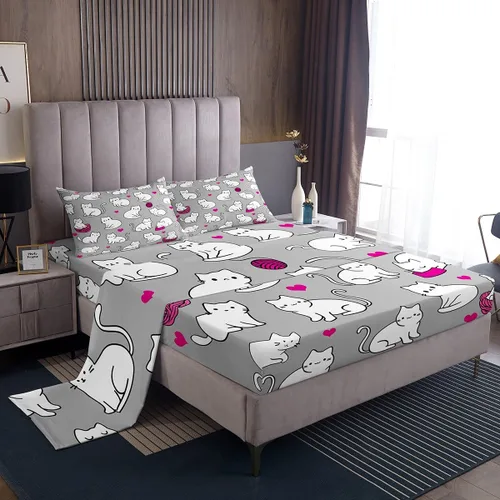 Vista 20 de Erosebridal Lindas sábanas de gato Kawaii fresa tamaño individual para niñas, diseño de arcoíris de dibujos animados, juegos de sábanas y fundas