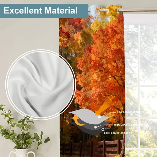 Vista 270 de Shrahala Orange Autumn Autumn Blackout Curtain Tiers, Fall Kitchen Valance Light Blocking Tier Drapes with Rod Pocket, 2 Pack 26 X 24 in