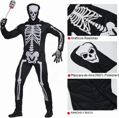 Vista 5 de EraSpooky - Disfraz de esqueleto de Halloween para hombre