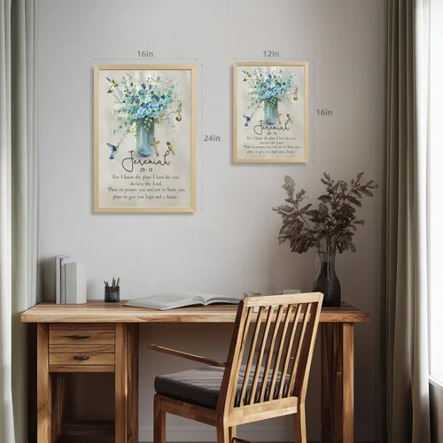 Vista 4 de LLEEMPI Arte de pared de las Escrituras cristianas, decoración de pared con versículos de la Biblia, pintura en lienzo de flores de acuarela, póster