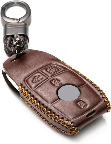 Vista 6 de Funda de llave inteligente de cuero genuino con correa de llave de cuero compatible para Mercedes-Benz A, C, E, S, CLA, CLS, GLA, GLB, GLC, GLE