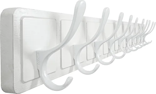 Vista 8 de SKOLOO Perchero de pared estilo escandinavo con 6 ganchos tallados en bloque de madera, colgador de pared para abrigos, sombreros, ropa, bufandas