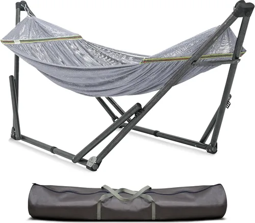 Vista 12 de Soporte de hamaca Tranquillo Uniki con garantía de 3 años, hamaca plegable instantánea de 30s con soporte, hamaca de camping con capacidad de 550 1.