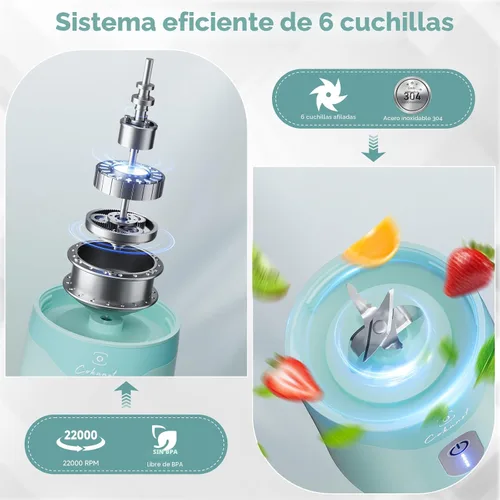 Vista 2 de COKUNST Portable Blender, 18oz Small Smoothie Blender with Extra Lid, Green