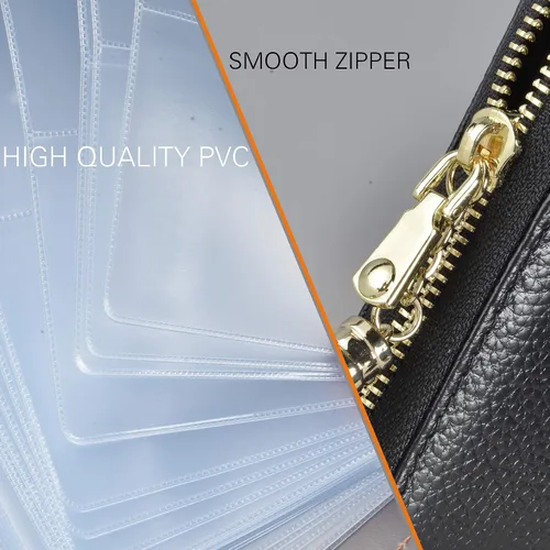 Vista 7 de Easyoulife Tarjetero de cuero con cremallera para mujer, bloqueo RFID