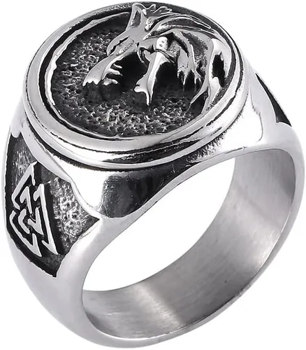 Vista 2 de Anillo Fenrir de lobo vikingo, anillo de lobo cazador de mago de acero inoxidable, joyería retro nórdica para hombre