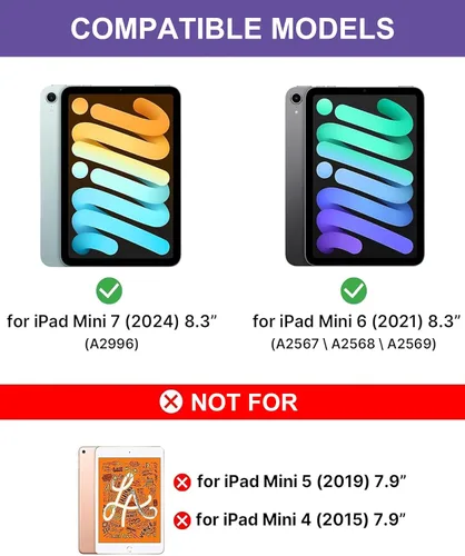 Vista 8 de Funda de teclado para iPad Mini 7ª (A17 Pro, 2024) y 6ª (2021) de 8.3 pulgadas, recargable, teclado Bluetooth desmontable, funda protectora delgada