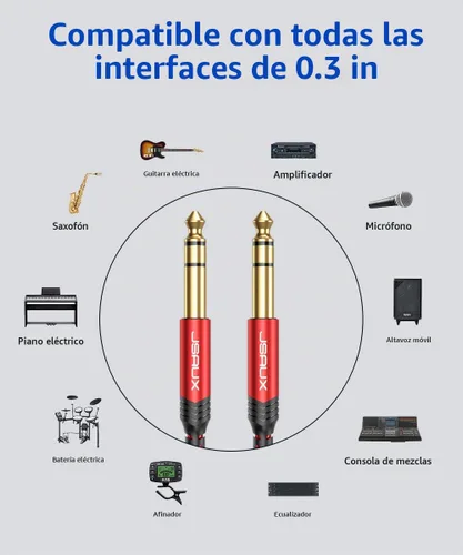 Vista 7 de JSAUX Cable de guitarra de 10 pies para guitarra eléctrica/mandolina/bajo rojo Recto-Rojo