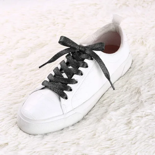Vista 2 de Allegra K Zapatillas planas brillantes y brillantes con purpurina y cordones para zapatos, Metálico