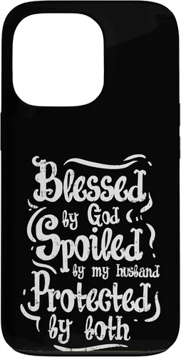 Vista 10 de iPhone 16 Blessed by God Spoiled by My Husband Funny Wife Mom Case