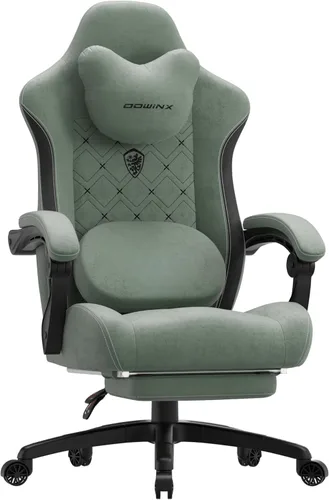 Vista 13 de Dowinx Silla de Juegos con Soporte Lumbar de Masaje con Calentamiento, Sillas de Tela Grandes y Altas para Adultos con Reposapiés, Silla de Juego