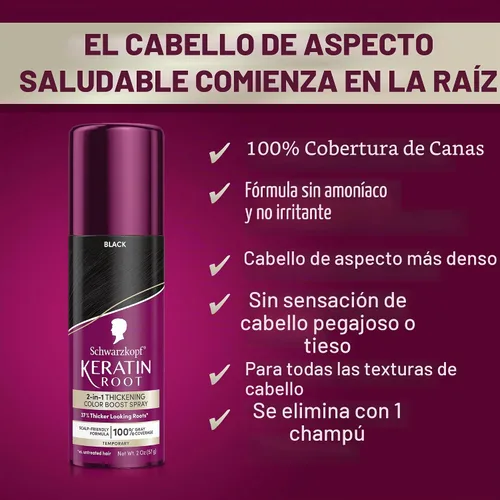 Vista 3 de Schwarzkopf Keratin Root Spray de color temporal para el cabello, marrón oscuro, cobertura instantánea de canas, raíces más gruesas y de aspecto más