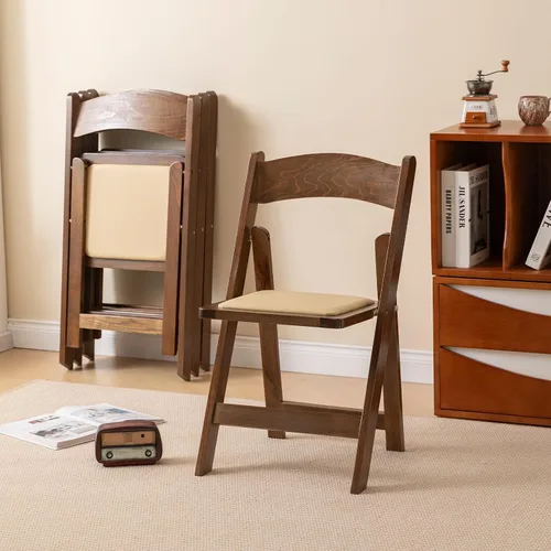 Vista 5 de Silla plegable de madera, color madera de fruta, juego de 2