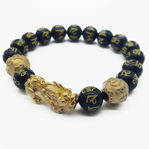 Vista 4 de Pulseras tradicionales Feng Shui Pixiu de la buena suerte para hombres y mujeres. Pulsera de piedras preciosas naturales de curación de energía