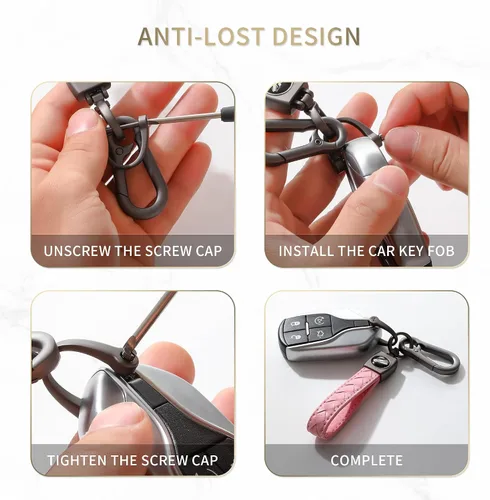 Vista 6 de Llavero de mosquetón, llavero de cuero hecho a mano tejido resistente universal, Gunmetal - Rosa