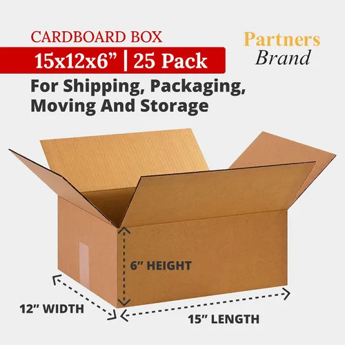 Vista 2 de Partners Brand Cajas de cartón corrugado de 15 x 12 x 6, 15.0 in de largo x 11.8 in de ancho x 5.9 in de alto, paquete de 25 Envío, embalaje