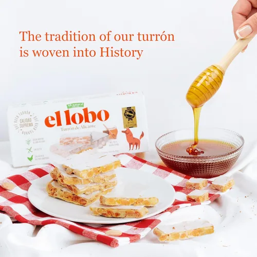 Vista 5 de El Lobo Turrón, Turrón de almendras duras españolas (Turron Duro) 150 g (5.3 oz) Turrón tradicional de almendras españolas, hecho con almendras