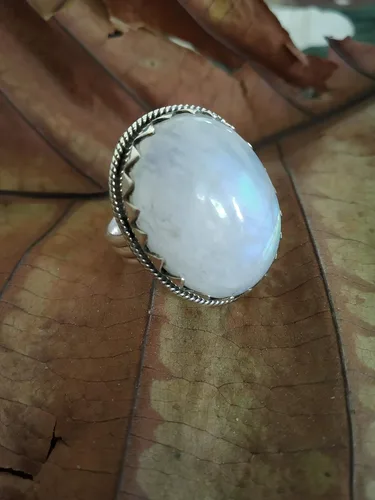 Vista 3 de Anillo de piedra lunar arco iris, anillo de plata de ley 925, anillo seguro, regalo del día de la madre, estilo vintage, joyería exquisita, joyería