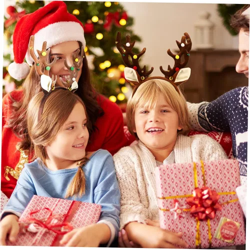 Vista 4 de Amosfun 2 diademas de Navidad con cuernos de reno de Navidad, diadema de cuernos de ciervo, diadema de orejas de reno de Navidad para accesorios