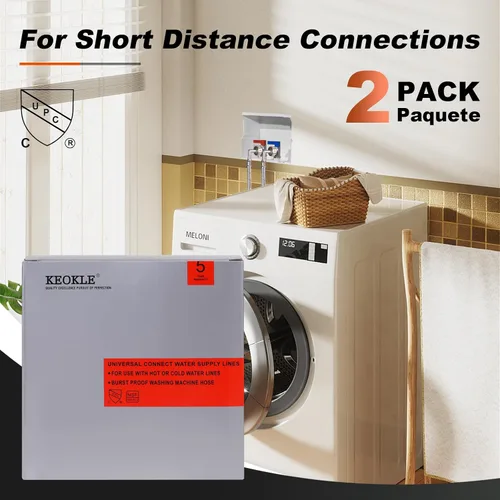 Vista 2 de Mangueras de lavadora - 4 pies - rojo azul Washer Hoses Stainless Steel Braided With Wrench Burst Proof Water Supply Lines Universal Fit to Hot