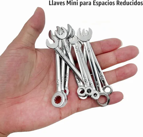 Vista 5 de Juego de mini llaves de extremo abierto, juego de llaves de encendido con anillo de cadena tipo británico llaves (10pcs) Llave de extremo abierto