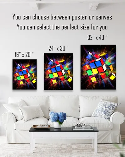 Vista 3 de Govivo Exploding Rubik Cube - Wall Art Decor Print con un fondo negro - obra de arte sin marco impresa en lienzo