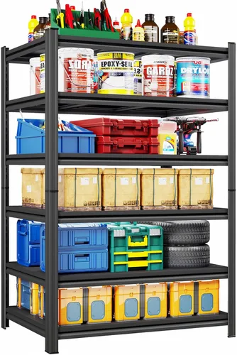 Vista 9 de Estantería resistente, estantes de garaje de 5 niveles de 40 pulgadas de ancho, estante de almacenamiento de metal ajustable para garaje, cocina