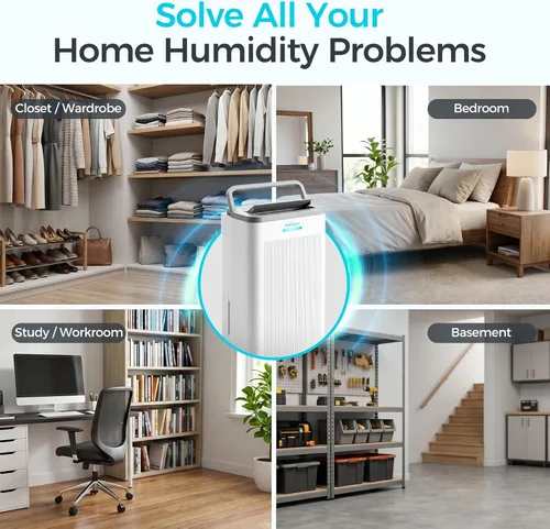 Vista 3 de Deshumidificador de 1 500 pies cuadrados, deshumidificador silencioso máximo de 32 pintas para dormitorio con filtro HEPA, purificadores de aire