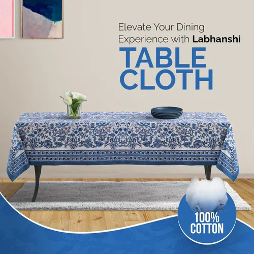 Vista 4 de Labhanshi Indian Hand Block Print Round 72 Inch 6-Seater and Rectangle 72x108 Inches 8 Seater Table Cloth for Kitchen Dining Table Cotton Floral