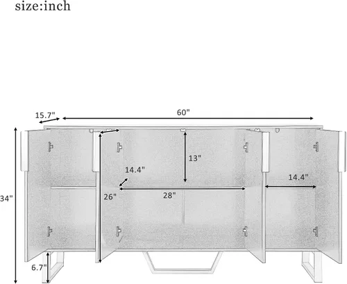 Vista 2 de Knocbel Moderna mesa consola de entrada de 4 puertas con estantes ajustables y parte superior de mármol sintético, entrada pasillo, vestíbulo