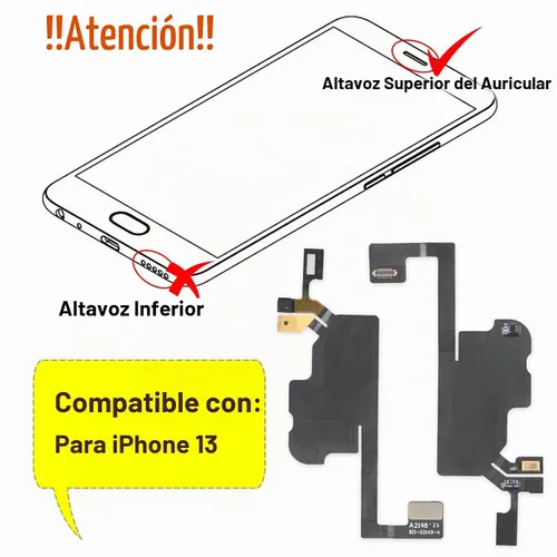 Vista 5 de Altavoz auricular para iPhone 13 - Reemplazo con luz, sensor de proximidad, cable flexible y herramientas