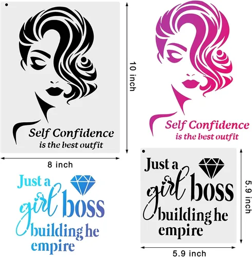 Vista 2 de Zonon 16 plantillas temáticas para mujer, plantillas de pintura en lienzo, con cita inspiradora y cita inspiradora, para el hogar, decoración