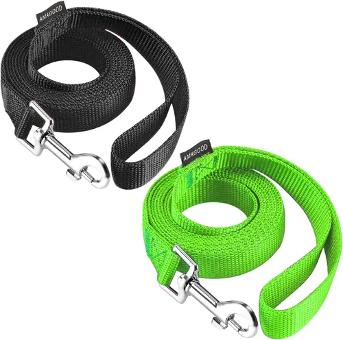 Vista 14 de AMAGOOD 6 pies de correas para cachorros/perros, correa de estilo tradicional resistente con gancho de cuello fácil de usar, correa para perros Negro