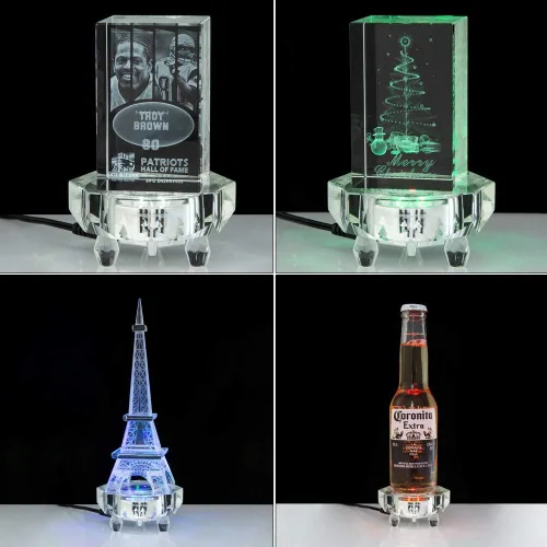 Vista 5 de IFOLAINA Base de luz LED de cristal para exhibición 3D - Pedestal para figuritas de arte de vidrio - Soporte multicolor - Cambio de color - Con