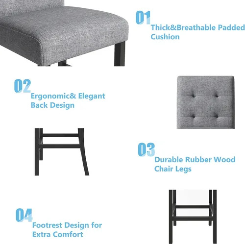 Vista 5 de Elegante juego de mesa de comedor, juego de comedor cuadrado de 5 piezas con altura de mostrador con 4 sillas tapizadas de respaldo alto, diseño
