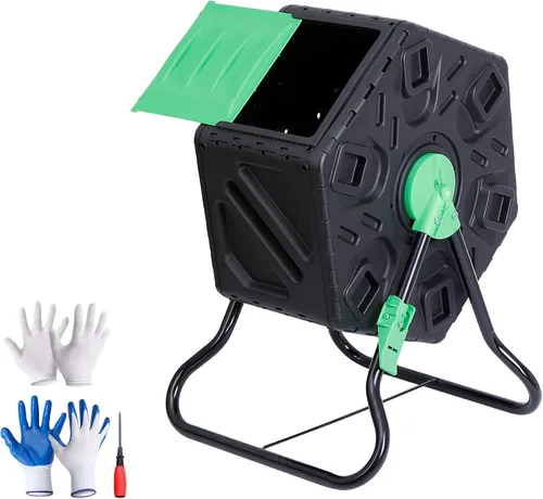 Vista 10 de JupiterForce Contenedores de compostaje de doble cámara, vaso giratorio de compost con 2 puertas correderas para jardines al aire libre, para todas