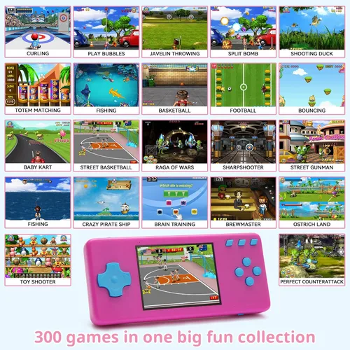 Vista 2 de Consola de juegos portátil, consola de videojuegos portátil con juegos retro, pantalla de 3.2 pulgadas, batería recargable, auriculares integrados