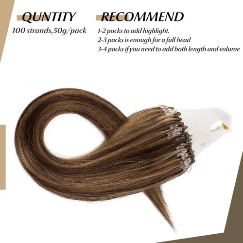 Vista 181 de SEGO Extensiones de cabello humano con micro cuentas, extensiones de cabello humano con micro bucle, lacio, natural, fusión fría, 1.76 oz/paquete