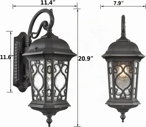 Vista 7 de Lámpara de Pared para Exteriores Negra, Linterna de Pared Exterior de 21", Luz de Aplique Impermeable con Pantalla de Cristal Resistente al Agua