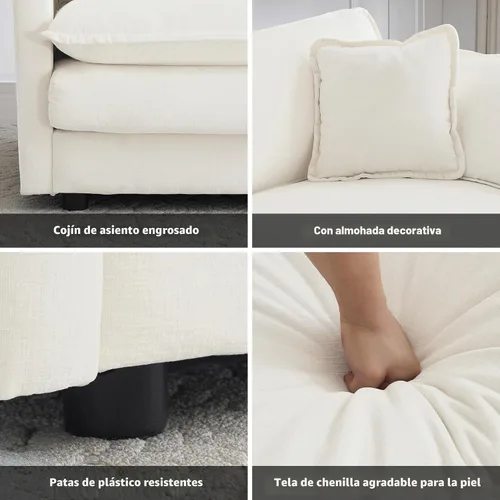 Vista 5 de mikibama Juego de sofá biplaza y sillón de lujo de 2 piezas, moderno juego de sofás nube tapizados de chenilla con 5 almohadas para sala de estar