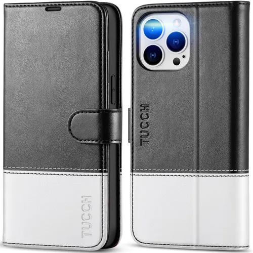 Vista 12 de Funda tipo billetera TUCCH para iPhone 14 Pro Max de 6.7", con bloqueo RFID, soporte para 4 tarjetas [carcasa interior de TPU a prueba de golpes]