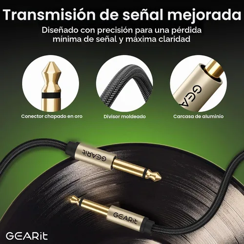Vista 7 de GEARit Cable de instrumento de guitarra (3 pies paquete de 2) de 1/4 de pulgada a 1/4 de pulgada TS recto macho a macho de 0.250 in mono Jack