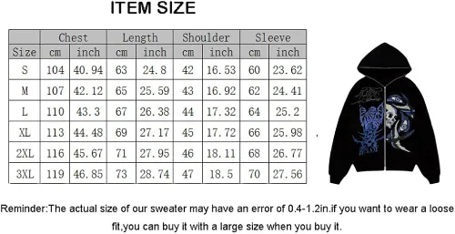 Vista 5 de Xdwszmd Rhinestone Skull Skeleton Streetwear Oversized Hoodie Women Jacket Harajuku Streetwear Y2K Full Zip Up Hoodie