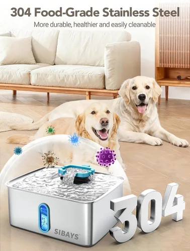 Vista 3 de SIBAYS Fuente de agua grande para perros de 4 galones/15 L, fuente de agua para mascotas de acero inoxidable con ventana de nivel de agua y luz LED
