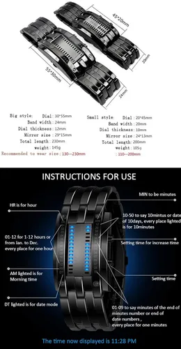 Vista 7 de FANMIS Reloj de pulsera rectangular de cuarzo de acero inoxidable con LED binario para hombre