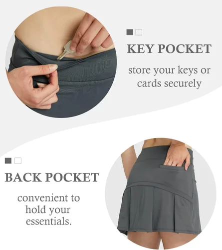 Vista 4 de HonourSex Faldas de golf para mujer con bolsillos, faldas de tenis con pantalones cortos, pantalones cortos, ropa deportiva, senderismo