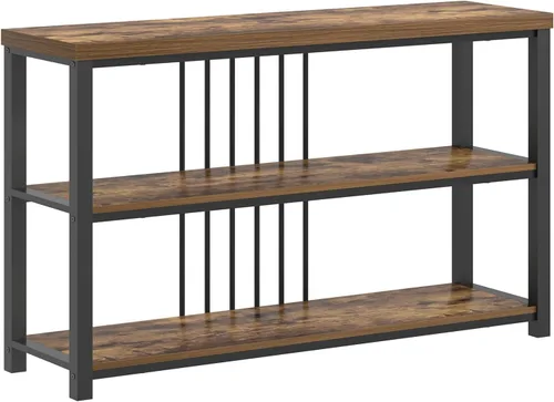 Vista 9 de FOLUBAN Mesa de consola industrial, 3 niveles para entrada, sofá, vestíbulo, sala de estar, pasillo, detrás del sofá, color marrón rústico